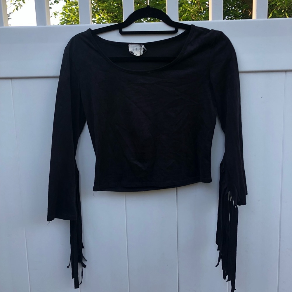 Faux Suede Fringe Crop Top